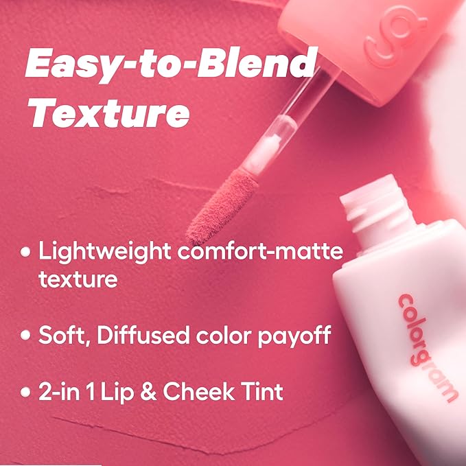 COLORGRAM NUDE BLUR TINT 04 CORAL LIT | K-Beauty Makeup, Soft-Focus Matte Lip Stain, 2-in-1 Lip & Cheek