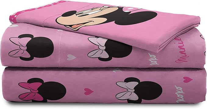 Jay Franco Kids Sheet Set with Fitted, Flat Sheets & Pillow Cover - Ultra-Soft Bedding with Pillowcase for Room Decor, Pink - Minnie Mouse, 3 Piece Twin