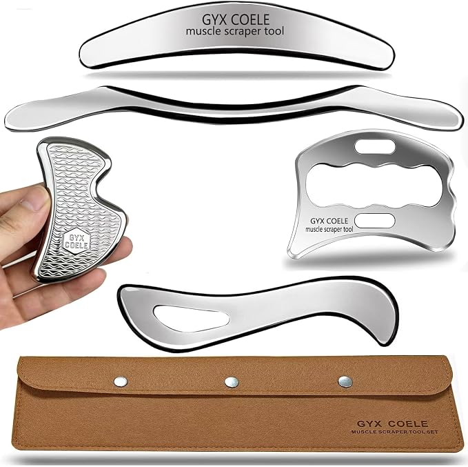 Muscle Scraper Tool Set, Stainless Steel IASTM Tools, Scraping Tool Physical Therapy Kit with Carrying Case(5-Piece)