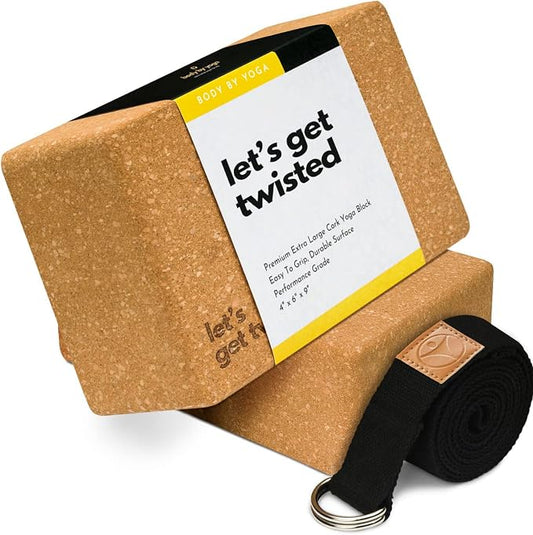 Cork Yoga Blocks 2 Pack – High Density Non Slip with Select Cork Grain for Chip-Resistant Durability | Extra Thick 4” for Support & Stability | Natural, Smooth, and Crumble Free | Body By Yoga