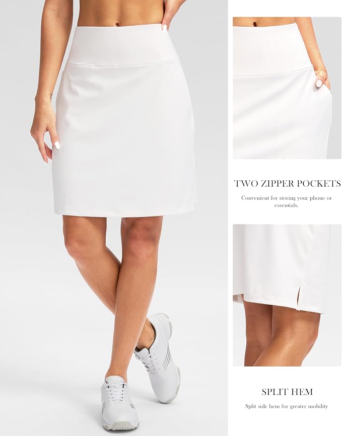 G Gradual 20" Skorts with Pockets Knee Length Golf Skirt | Built in Soft Shorts, High Waisted, Tummy Control, Breathable, Long Skorts for Athletic, Tennis, Dressy, Casual, Summer