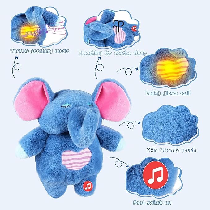 Soothing Elephant Breathing Lights and Sound Machine for Adults and Kids