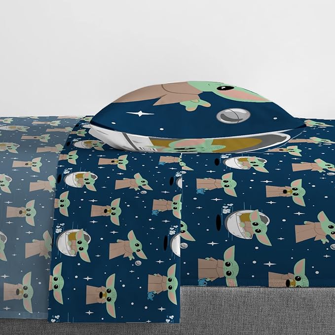 Jay Franco Star Wars The Mandalorian Hello Grogu 5 Piece Twin Size Bed Set - Includes Comforter & Sheet Set - Super Soft Kids Bedding Fade Resistant Microfiber (Official Star Wars Product)