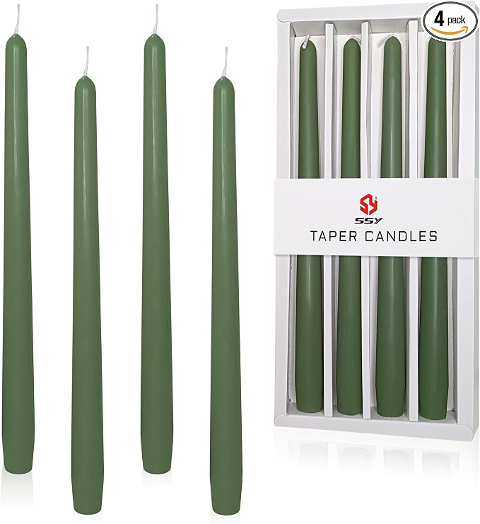 10 inch Forest Green Taper Candles Set of 4 - Cedar Scented Taper Candles Smokeless Candle - Slow Burning Candle Sticks for Home Wedding Dinner Holiday Party