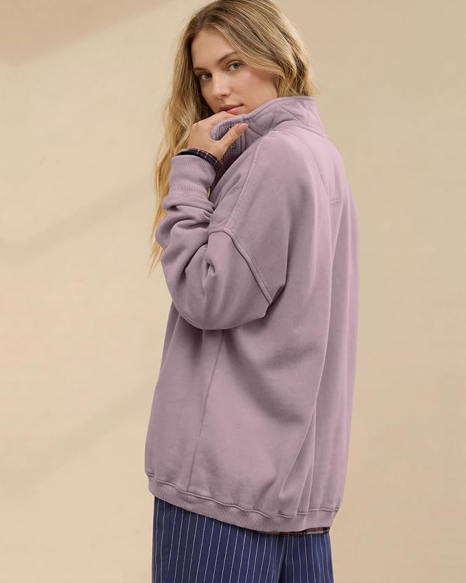 Gacaky Sweatshirt for Women Oversized Casual Long Sleeve Button Henley Neck Pullover Tops Fashion Outfits Clothes
