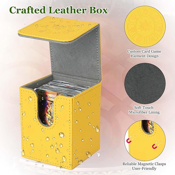 Arkeiliy MTG Deck Box with 50 Pcs Card Sleeve, 110+ Card Storage Leather Deck Box for Magic Commander, Collectible Trading Card Cases for Trading Card Games (Yellow)
