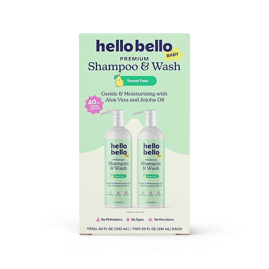Hello Bello Sweet Pear Shampoo & Body Wash, Hypoallergenic, Dermatologist & Pediatrician Tested Formula for Babies & Kids, 20 FL Oz (Pack of 2)