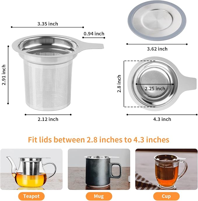 Vaincre Extra Fine Mesh Tea Infuser/Strainer, Stainless Steel Loose Leaf Tea Steeper/Diffuser with Large Capacity Basket and Lid, Fits Teapots, Mugs, Cups