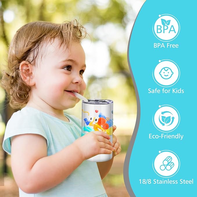 Sublimation Sippy Cups, 12oz 4 Pack Sublimation Blanks Skinny Straight Tumbler Bulk Stainless Steel Insulated Sublimated Tumblers with Lids and Straws for Kids and Adults