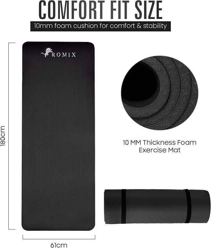 ROMIX Yoga Mat Thick 2/5 Inch (10mm), 72"L x 24"W Non-Slip Workout Mat, Large Yoga Mats for Women Men With Carry Bag and Strap, Exercise Mats for Home Workout Meditation Training Equipment