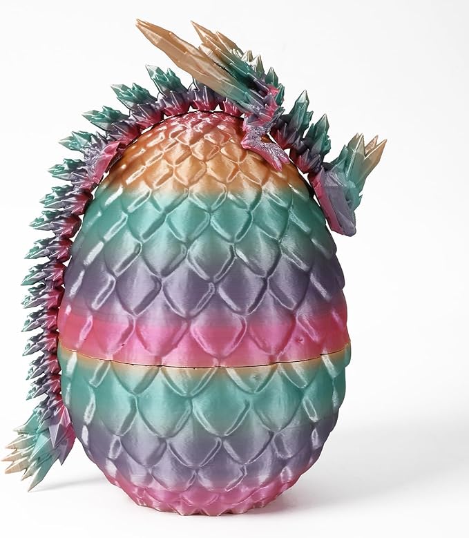 Pigmiss 3D Printed Dragon Eggs with Dragon Inside, Fidget Toy for Adults, Full Articulated Crystal Easter Eggs Decoration Gift (Rose-Winged Multicolor)