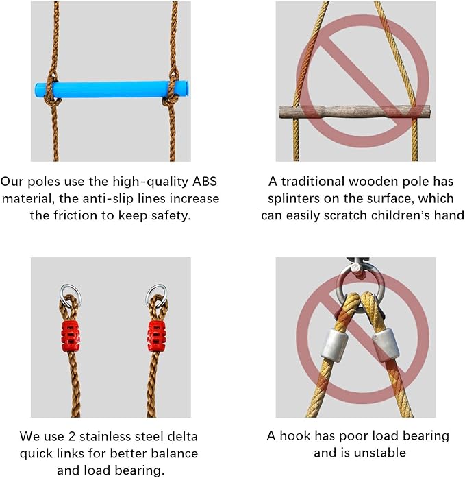 7FT Colorful Camping Rope Ladder for Kids - Hanging Climbing Ladder for Swing Set, Playground, Tree House, Ninjaline, Indoor & Outdoor Play Set