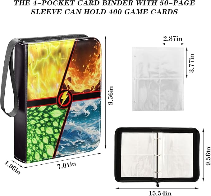 Card Binder 4 Pocket, Trading Card Binder Holder Fits 400 Cards with 50 Removable Sleeves, Collection Cards Storage Case Album Book Gifts