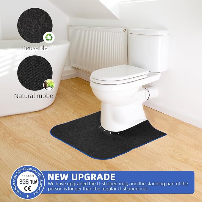 Upgrade Round Commode Potty Training Mats for Boys, Toilet Training Mats, Potty Training Toilet Rugs, Toilet Rugs u Shaped Washable,Toilet mats for Bathroom(4 Pack, Dark Grey)