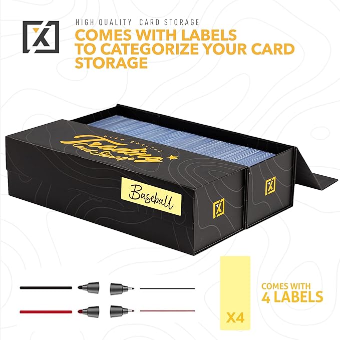 HOMEXPRO Trading Card Storage Box [3 PACK] - Magnetic Lid | Fits 800 Cards, 200 Toploaders, or 50 One Touch - Baseball Card Storage Box - Labels included