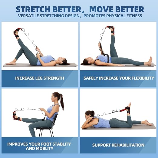comness Foot and Calf Stretcher-Stretching Strap For Plantar Fasciitis, Heel Spurs, Foot Drop, Achilles Tendonitis & Hamstring. Yoga Foot & Leg Stretch Strap. (Red)