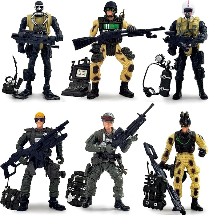 Army Men Action Figure, Soldiers Toy for Boys Age 4-7, 6 Pcs Special Force Action Figure with Weapons Military Soldier Playset Army Toy Set for Boys 3+