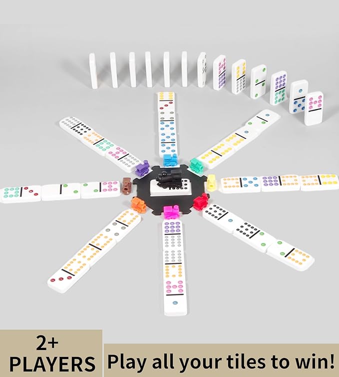 Dominoes Sets with Mexican Train for Adult,Domino Tile Board Game with Hub for Kids Family,Double 12 Classic Board Games with Aluminum Carry Case(Dots)