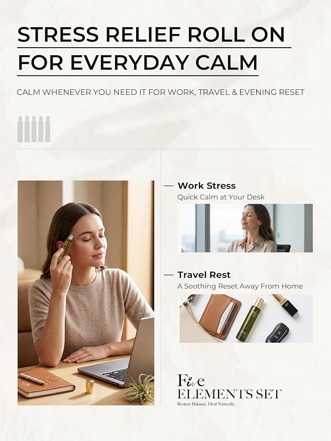 Stress Relief Essential Oil Roll-On 15ml, Pure Bergamot, Geranium& Ylang-Ylang Oils Blend, Prediluted Aromatherapy Roller, Fresh Forest Scent, Tailored to Your Personality