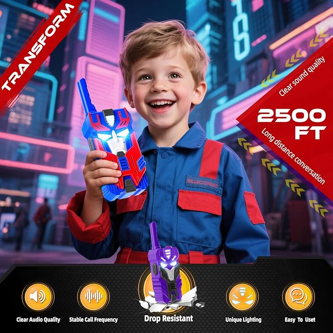 Transform Toys Walkie Talkies for Kids, 3 Pack with Cool Light-Up Eyes & 2500 FT Range, Outdoor Camping Toys, Birthday Gifts for Boys Girls Ages 3-12