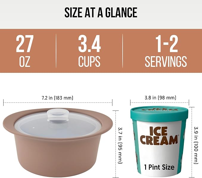 27oz Platinum Silicone Microwave Steamer Pot with Handle & Lid - Korean 100% Food-Grade Steamer Bowl, Heat-Resistant Cooker with Steam Holes, Easy Clean, Dishwasher Safe, Taupe Brown