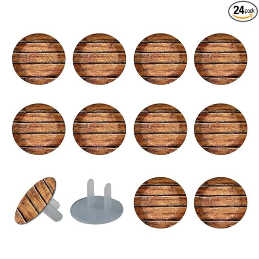 Brown Wooden Outlet Plug Covers Child Proof Electrical Outlets Protector - Wall Socket Protector for Baby Kids- Electrical Insulation