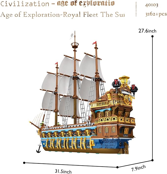 JMBricklayer Pirate Ship Building Sets for Adults, Gorgeous Royal Fleet Ship with Tiered Design, Attractive Pirate Toys Building Blocks Pirate Ship Display, Gifts for Teens Adults(3162 Pieces)