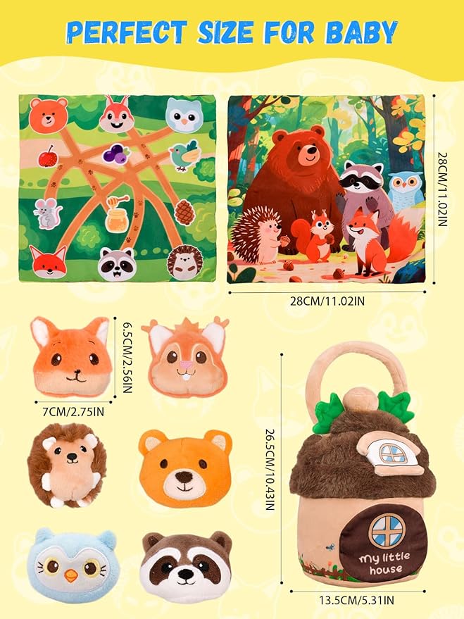 Baby Toys 6-12 Months Forest Farm Animal Stuffed House Set with Map Hazelnut Stuffed Farm Animals Rattle Squeaker Montessori Toys for Babies Sensory Infant Toy Toddler Gift 1-3 Year Old