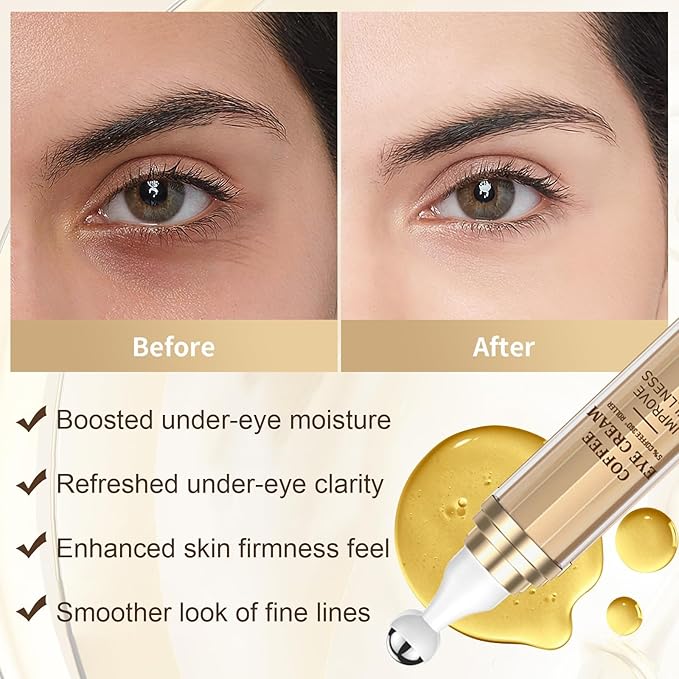 5% Caffeine Eye Serum, Under Eye Roller Serum with Hyaluronic Acid & Niacinamide,Balm for Anti Aging Puffiness & Wrinkles, for Men & Women
