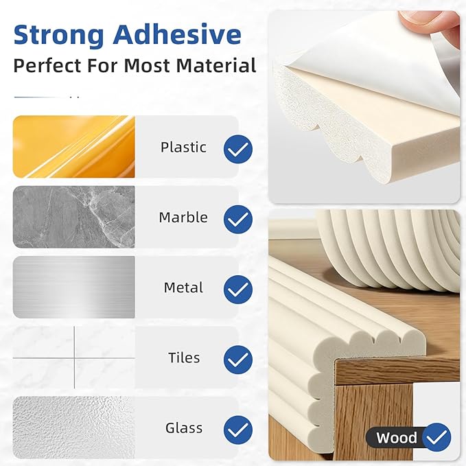 Edge Protectors for Baby, Extra Wide Guards, 6.5ft x 3.15 in, Off White | Soft Foam Bumper Edge Cushion for Table, Furniture, Crib, Wall, Fireplace