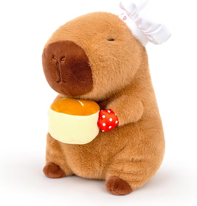 9" Capybara Stuffed Animal Wear Chef Hat Holding a Cake Cute Stuffed Capybara Plush Toy Gifts for Kids Boys Girls