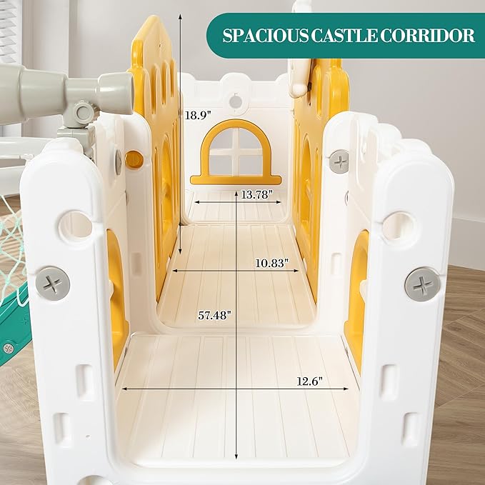 Toddler Slide 8 in 1 Toddler Playset for Toddlers Age 1-3, Baby Playset for Indoor Outdoor Playground with Climber, Crawling Tunnel, Basketball Hoop, Telescope, Toy Storage