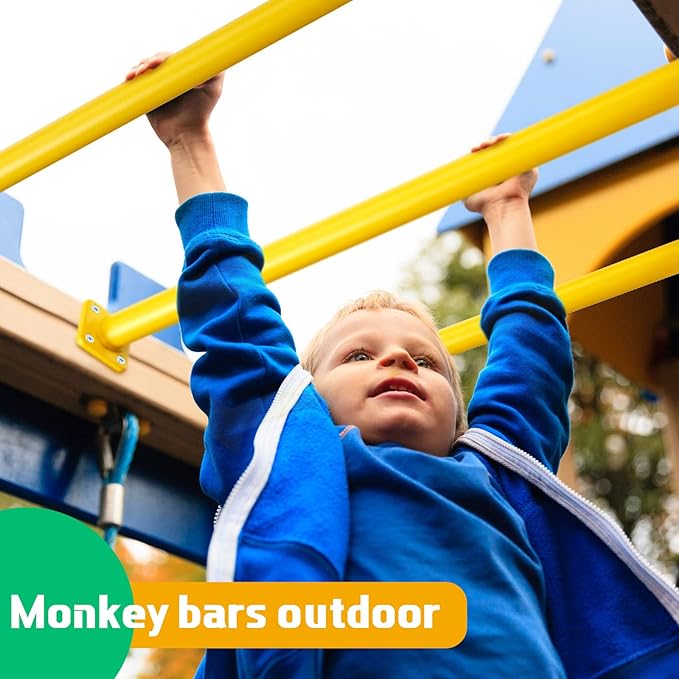 Dunzy 12 Pack Monkey Bars Swing Set Accessories Rods Playset Ladder Rungs Hardware Kit Steel Monkey Bar with Screws for Backyard Playground Equipment Mounting Plates(16.5 Inch,Yellow)