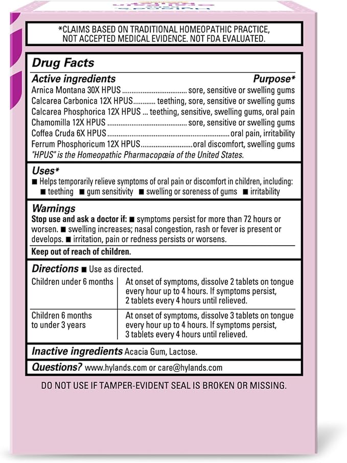 Hyland's Baby Daytime Oral Pain Relief Tablets - 125-Count, Up to 62 Doses - Baby and Toddler Soothing Tablets with Chamomile for Discomfort, Irritability & Swelling