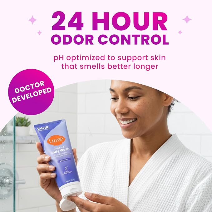 Lume Acidified Body Wash - 24 Hour Odor Control - Removes Odor Better than Soap - Hydrating Formula - Formulated Without SLS or Parabens - Safe For Sensitive Skin - 8.5 ounce (Soft Powder)