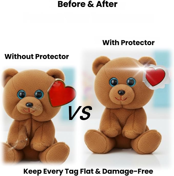 32-Pack Beanie Baby Tag Protectors – Clear Plastic Heart Tag Covers for Ty Hang Tags – Durable Sleeves for Beanie Babies, Boos, Buddies, Classics – Collector’s Tag Shield Case