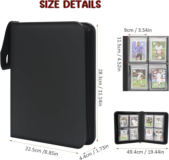 Toploader Binder, HYMENEX Top Loader Card Storage Holds 96 Cards, 4 Pocket Top Loader Card Binder for Trading Cards 3" x 4" Rigid Card Holders and Sports Cards - Classic Black