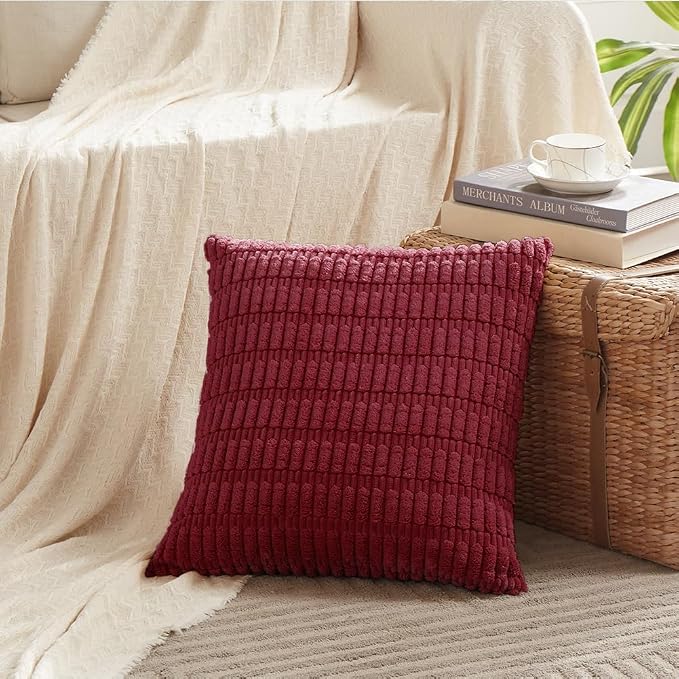 Fancy Homi 4 Packs Decorative Throw Pillow Covers for Living Room Couch Bed, Modern Farmhouse Boho Home Décor Accent Cushion Case, 26" x 26", Burgundy