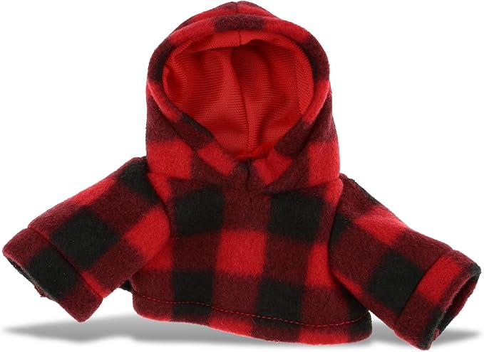 DolliBu Red Hoodie Plaid Jacket Teddy Bear Clothes - Cute Red Long Sleeve Shirt Plaid Flannel Sweater For Teddy Bear, Stuffed Animal Dress Up Lumberjack Costume, Plush Toy Clothing Accessories - Small