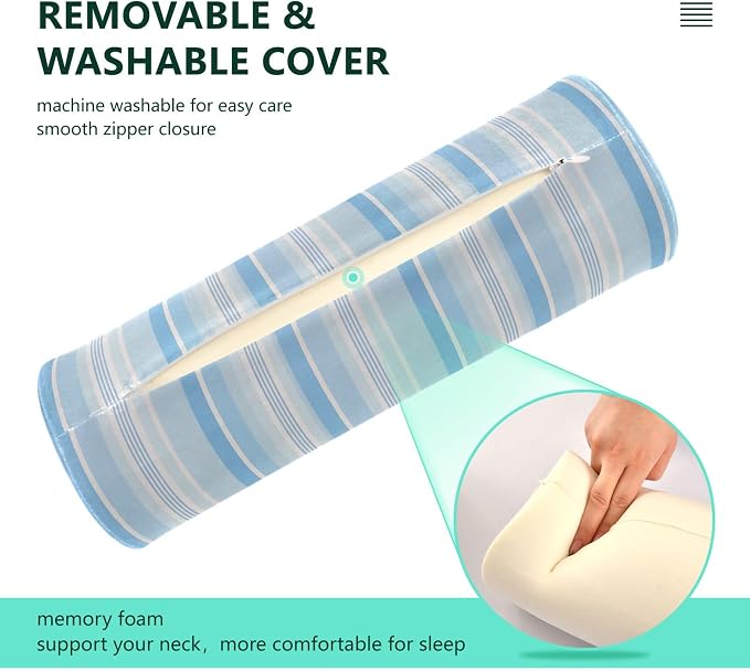 Bolster Pillow Spa Neck Roll Pillows for Bed Long Round Pillows for Bed Cylinder Neck Pillow Back Support Light Blue Stripe