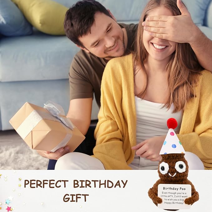 Birthday Poo with Stand. Emotional Support Crochet Gift. Happy Birthday Gifts for Women, for Her. Present for Mom. Funny Gag Gift for Friends.