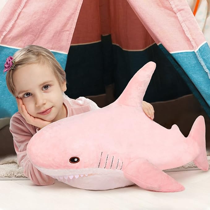 MorisMos Giant Shark Pillow, Shark Plush Toy, Big Stuffed Animal, Pink, 32in