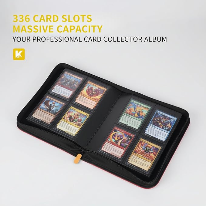 336 Card Binder, 4-Pocket Zipper Binder for Trading Cards, Side Loading Water-Resistant Album for MTG, TCG & Sports Cards (Yellow)