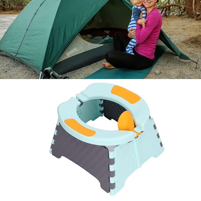 Foldable Toddler Toilet Portable Potty Training Seat with Bag Portable Car Baby Potty Chair for Indoor and Outdoor Travel Camping(Blue Hard Pad)