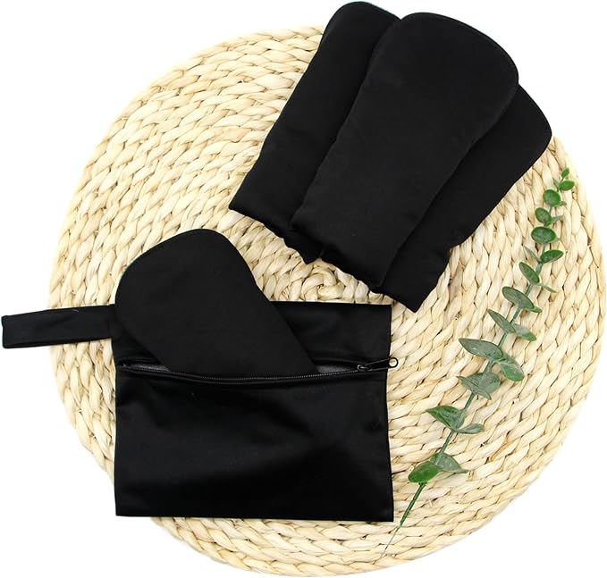 4 pcs Cloth Reusable Sanitary Pads Black and Wet Bag, Washable Cloth Menstrual Pads Panty Liners