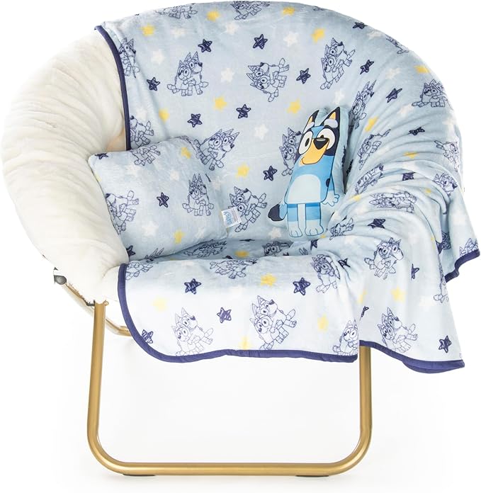Jay Franco Kids 3 Piece Gift Set – 12" Shaped Character Pillow, 12" Decorative Pillow & 40" x 50" Throw Blanket, Ultra-Soft Plush Bedding, Couch Décor & Holiday Travel Set, Blue - Bluey