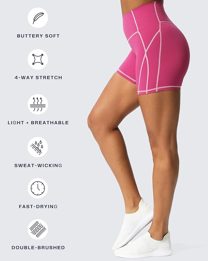 Aoxjox Lexi Lined Workout Biker Shorts for Women Tummy Control High Waisted Exercise Athletic Gym Running Yoga Short 6"