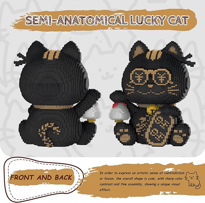 Black Lucky Cat Building Blocks Set Mirco Animal Model kit Gift for Adult and Kids 7900 Pieces