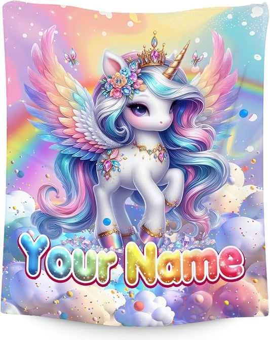 Unicorn Blankets - Custom Girls Gifts - 4 Sizes Cute Throw for Kids - Cozy Soft Fleece Blanket for Couch Bed