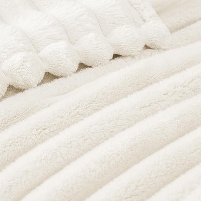 Exclusivo Mezcla Striped Fleece Throw Blanket for Couch, Sofa, Bed, 50"x60" | Soft Breathable Cozy Bed Blankets, Lightweight Plush Fluffy Fuzzy Jacquard Decorative Blankets